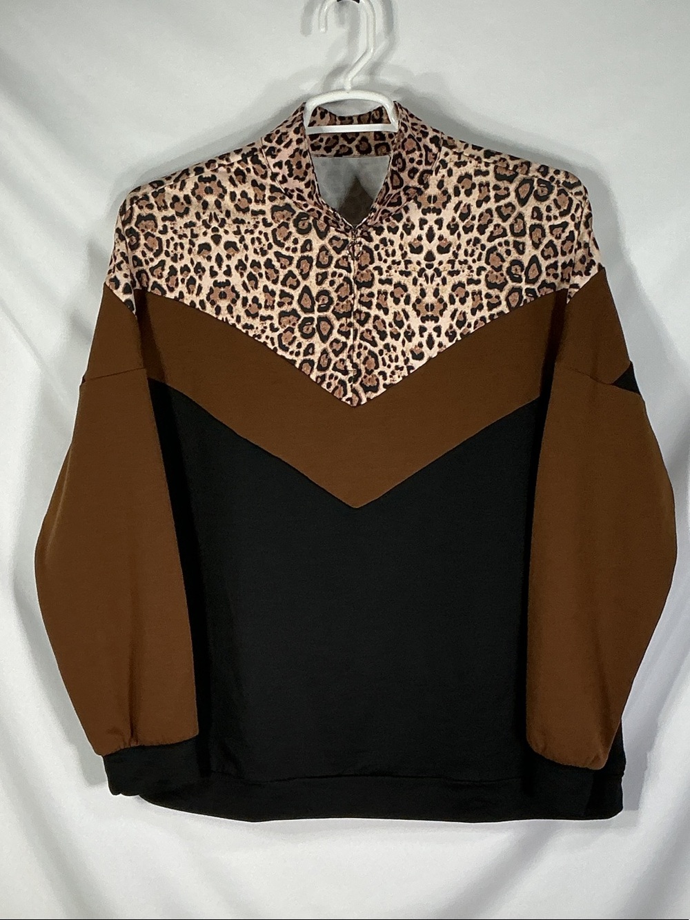 Leopard Chevron Colorblock Quarter Zip Pullover 2X